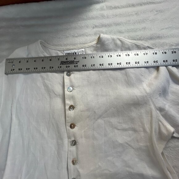 Chico's Design Womens White Linen Button-Up Tunic Top Size 2 Lightweight Casual - Picture 5 of 7